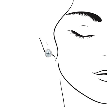 橢圓形冰藍色海藍寶圍鑽耳環 - WILLS JEWELLERY