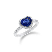浪漫心形藍寶石圍石鑽石戒指 - WILLS JEWELLERY
