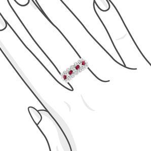 復古紅寶石與白鑽珠邊戒指 - WILLS JEWELLERY