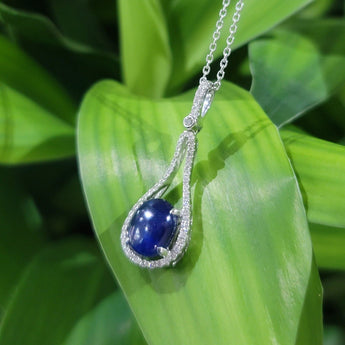 蛋形孤面藍寶石鑽石吊墜 - WILLS JEWELLERY