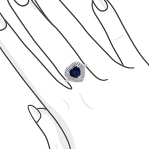 心形藍寶石雙圍石鑽石戒指 - WILLS JEWELLERY