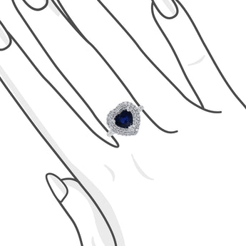 心形藍寶石雙圍石鑽石戒指 - WILLS JEWELLERY