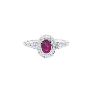 橢圓紅寶鏟邊圍鑽戒指 - WILLS JEWELLERY