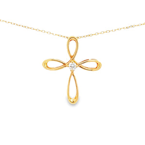 扭結造型玫瑰金十字架鑽石吊墜 - WILLS JEWELLERY