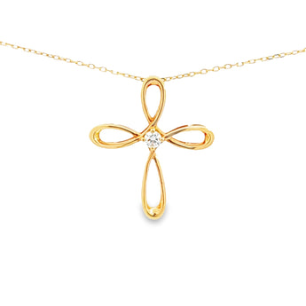 扭結造型玫瑰金十字架鑽石吊墜 - WILLS JEWELLERY