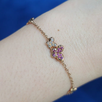 蝴蝶粉寶石鑽石手鏈 - WILLS JEWELLERY