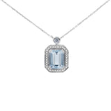 祖母綠形冰藍色海藍寶圍石鑽石項鏈 - WILLS JEWELLERY