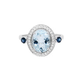 橢圓形天空藍海藍寶圍鑽點藍戒指 - WILLS JEWELLERY