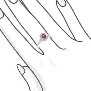 橢圓紅寶鏟邊圍鑽戒指 - WILLS JEWELLERY