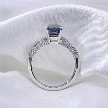 天然枕形金屬灰藍色尖晶石鑽石戒指 - WILLS JEWELLERY