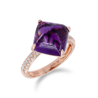 枕形糖包山切割紫水晶鑽石戒指 - WILLS JEWELLERY