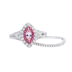 經典馬眼形粉寶石圍鑽戒指 - WILLS JEWELLERY