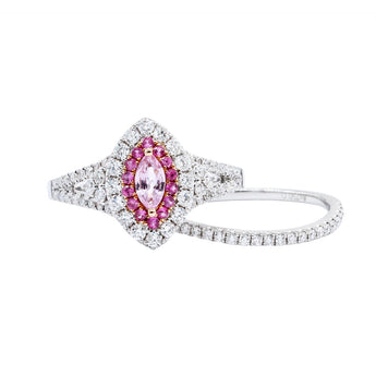 經典馬眼形粉寶石圍鑽戒指 - WILLS JEWELLERY