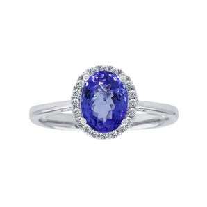 經典橢圓形紫藍坦桑石鑽石戒指 - WILLS JEWELLERY