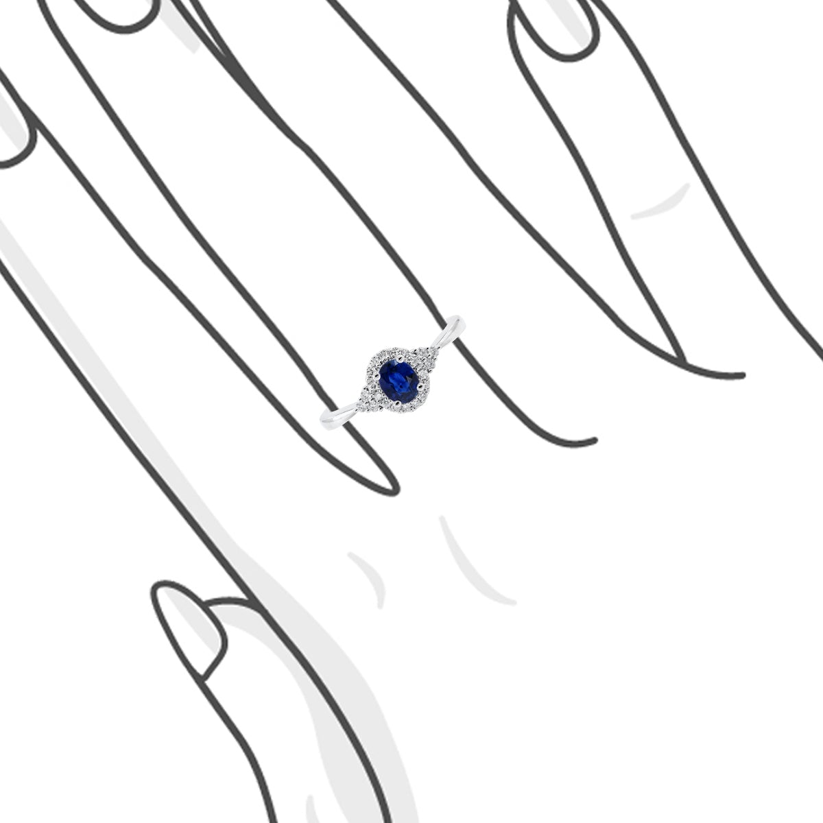 橢圓形藍寶石圍鑽戒指 - WILLS JEWELLERY