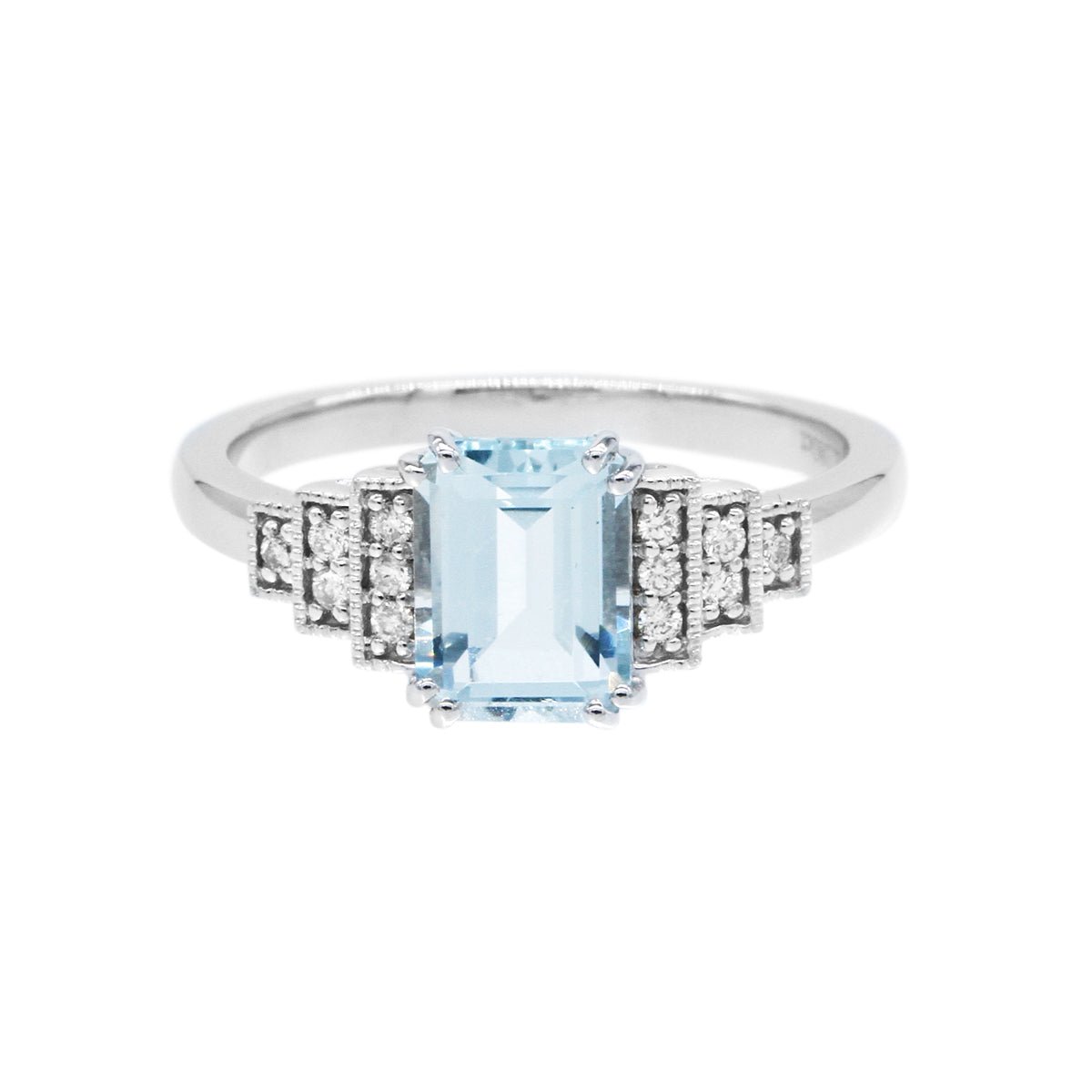 復古風冰藍色海藍寶鑽石戒指 - WILLS JEWELLERY