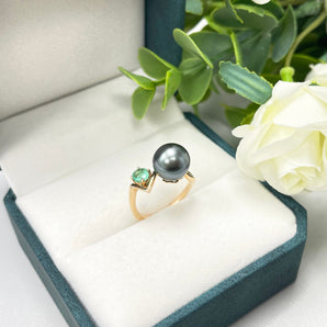 大溪地銀灰珍珠綠寶石戒指 - WILLS JEWELLERY