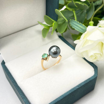 大溪地銀灰珍珠綠寶石戒指 - WILLS JEWELLERY