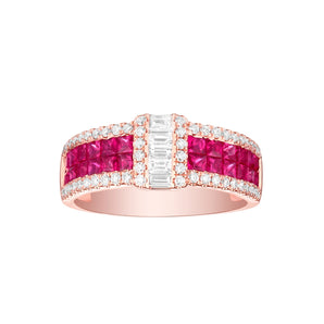 典雅公主方紅寶石鑲鑽戒指 - WILLS JEWELLERY