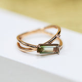 天然祖母綠切割綠黃雙色碧璽鑽石戒指 - WILLS JEWELLERY