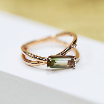 天然祖母綠切割綠黃雙色碧璽鑽石戒指 - WILLS JEWELLERY