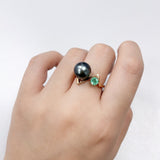 大溪地銀灰珍珠綠寶石戒指 - WILLS JEWELLERY