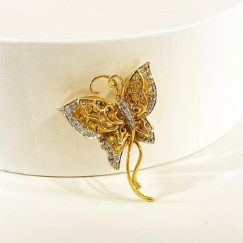 SHINE・18K黃金蝴蝶黃寶石圍鑽吊墜胸針 - WILLS JEWELLERY