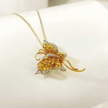 SHINE・18K黃金蝴蝶黃寶石圍鑽吊墜胸針 - WILLS JEWELLERY