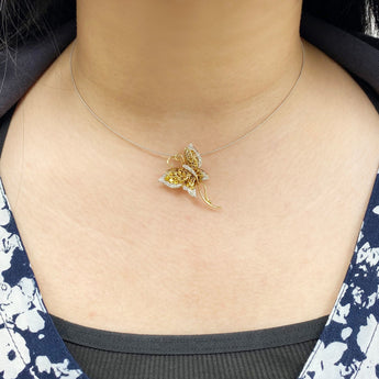 SHINE・18K黃金蝴蝶黃寶石圍鑽吊墜胸針 - WILLS JEWELLERY