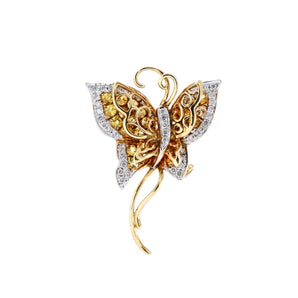 SHINE・18K黃金蝴蝶黃寶石圍鑽吊墜胸針 - WILLS JEWELLERY