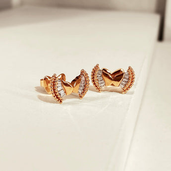 SHINE・18K玫瑰金蝴蝶珠邊鑽石耳環 - WILLS JEWELLERY