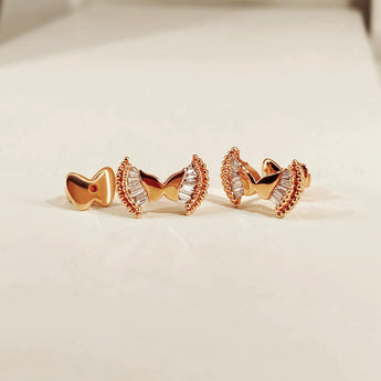 SHINE・18K玫瑰金蝴蝶珠邊鑽石耳環 - WILLS JEWELLERY