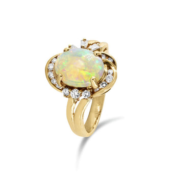 TWINKLE・弧面形蛋白石古典鑽石戒指 - WILLS JEWELLERY