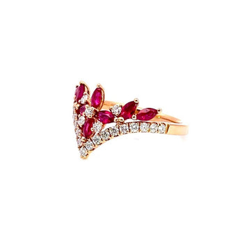 紅寶石四葉花V形鑽石戒指 - WILLS JEWELLERY