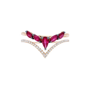 V型雙行紅寶石鑽石戒指 - WILLS JEWELLERY