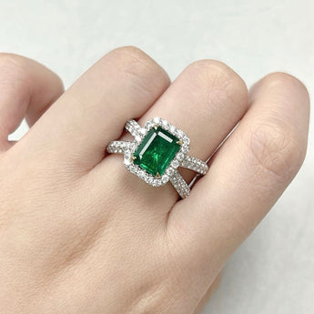 祖母綠形綠寶石鑽石戒指 (Zambia) - WILLS JEWELLERY