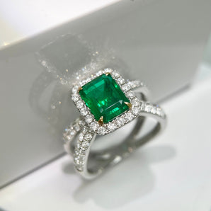 祖母綠形綠寶石鑽石戒指 (Zambia) - WILLS JEWELLERY